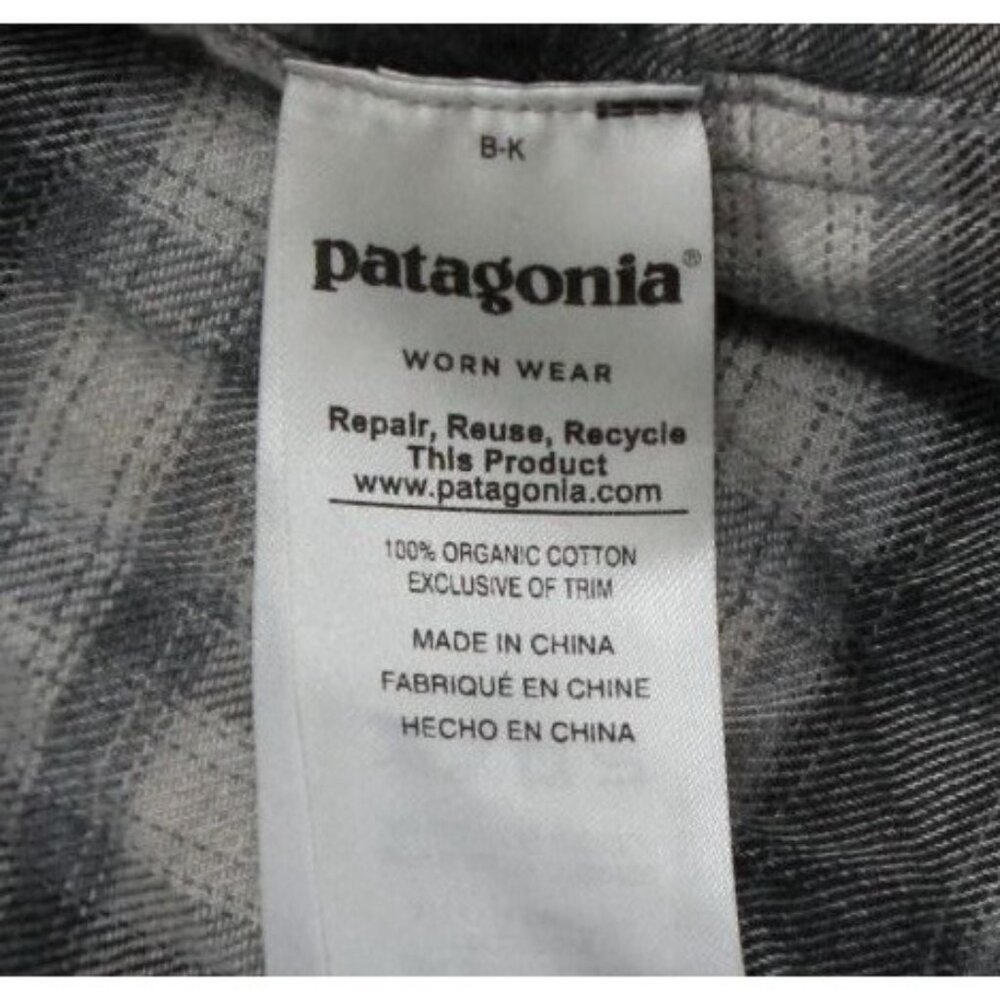 Patagonia Mens Organic Cotton Plaid Button-Up Shirt XXL Black & White - Picture 4 of 9